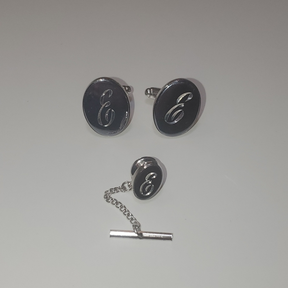 Vintage Monogrammed "E" Cufflinks & Tie Tack
